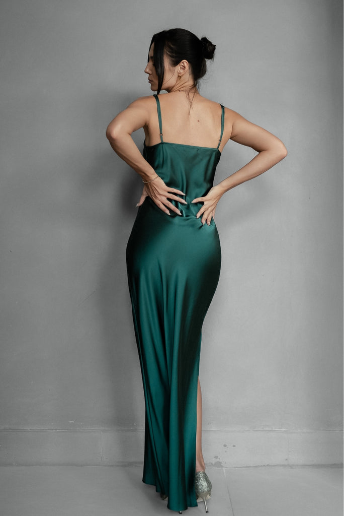 V-Neck Slip Dress Emerald Green