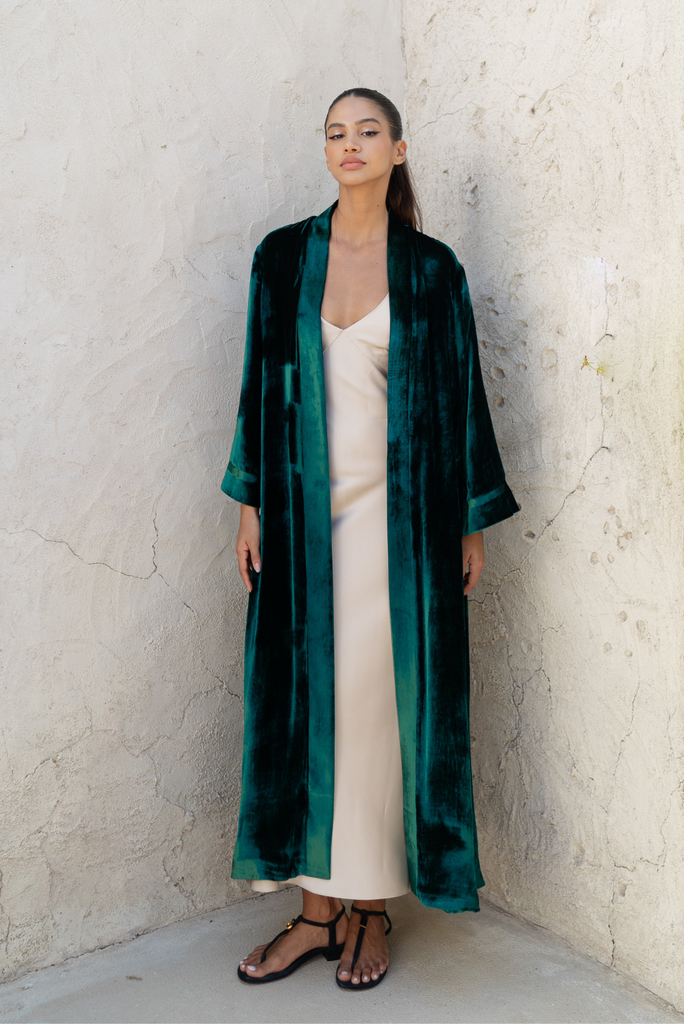 Velvet Kimono In Emerald Green