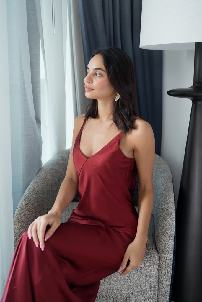 V-Neck Slip Dress Red Date
