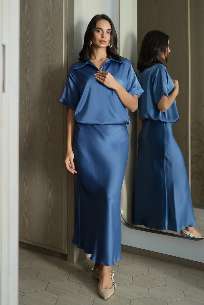 Silk Polo Indigo Blue