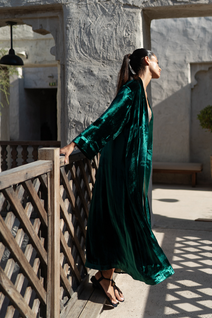 Velvet Kimono In Emerald Green