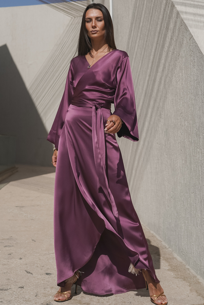 Royal Purple Silk Wrap Kaftan-Dress