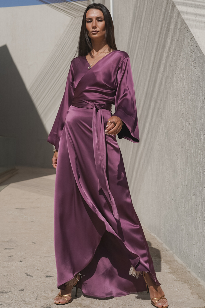 Royal Purple Silk Wrap Kaftan Dress