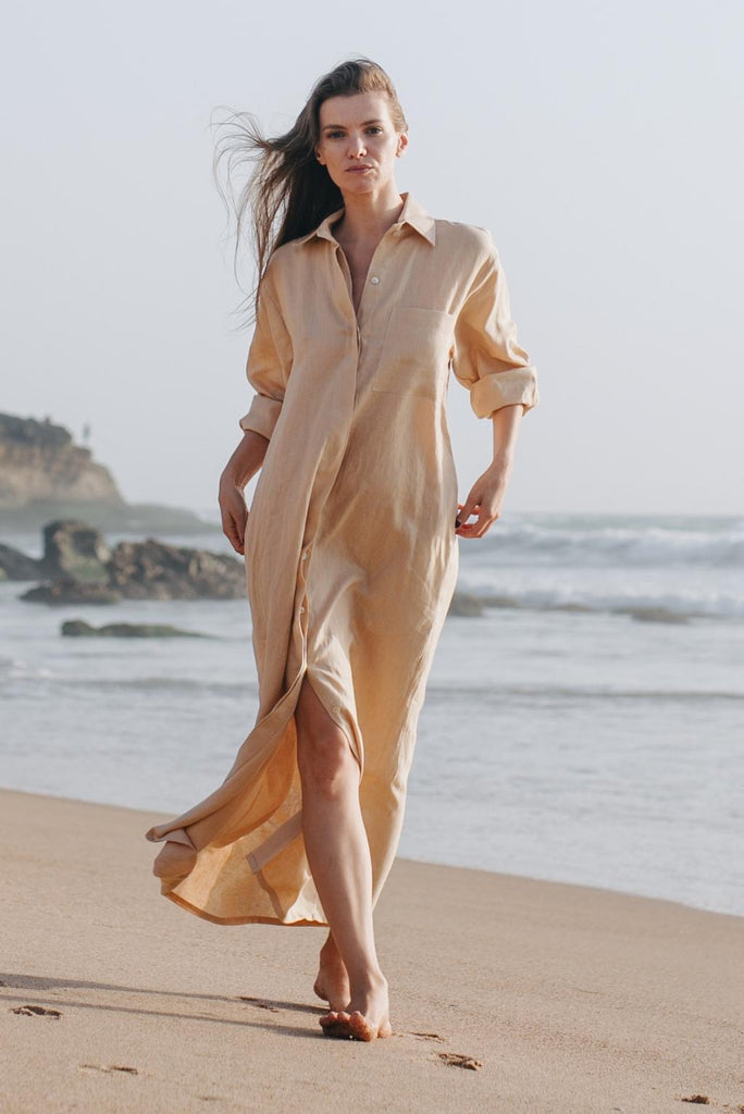 Linen Shirt Dress Sand