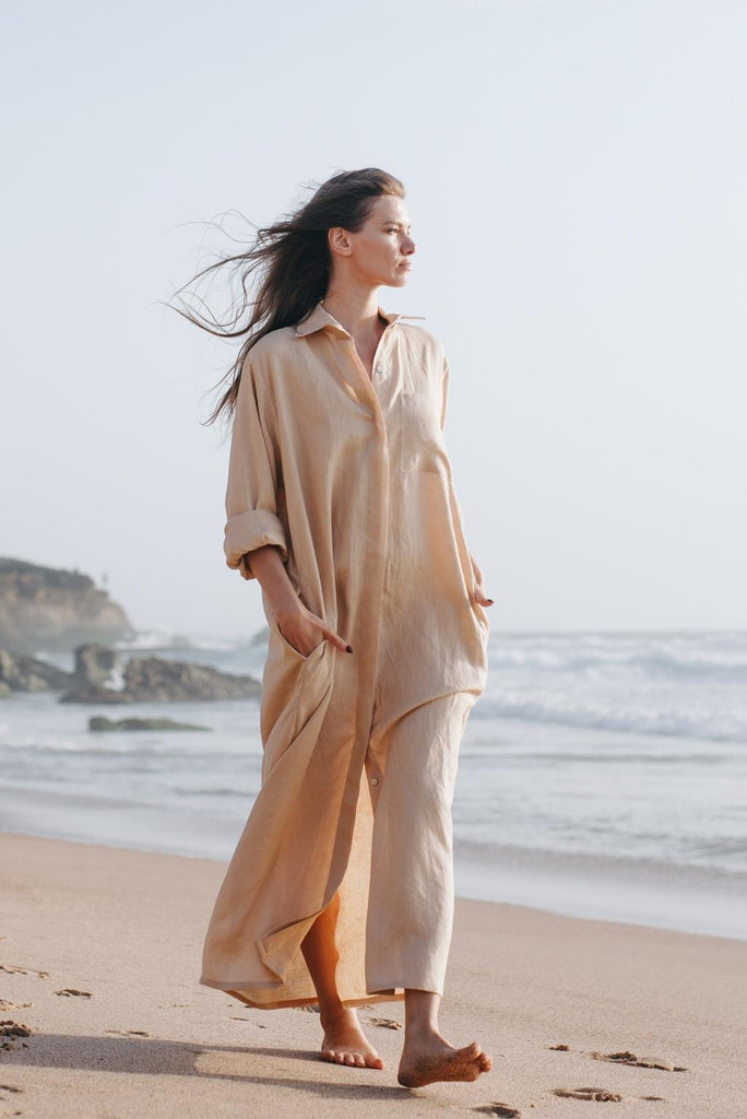 Linen Shirt Dress Sand