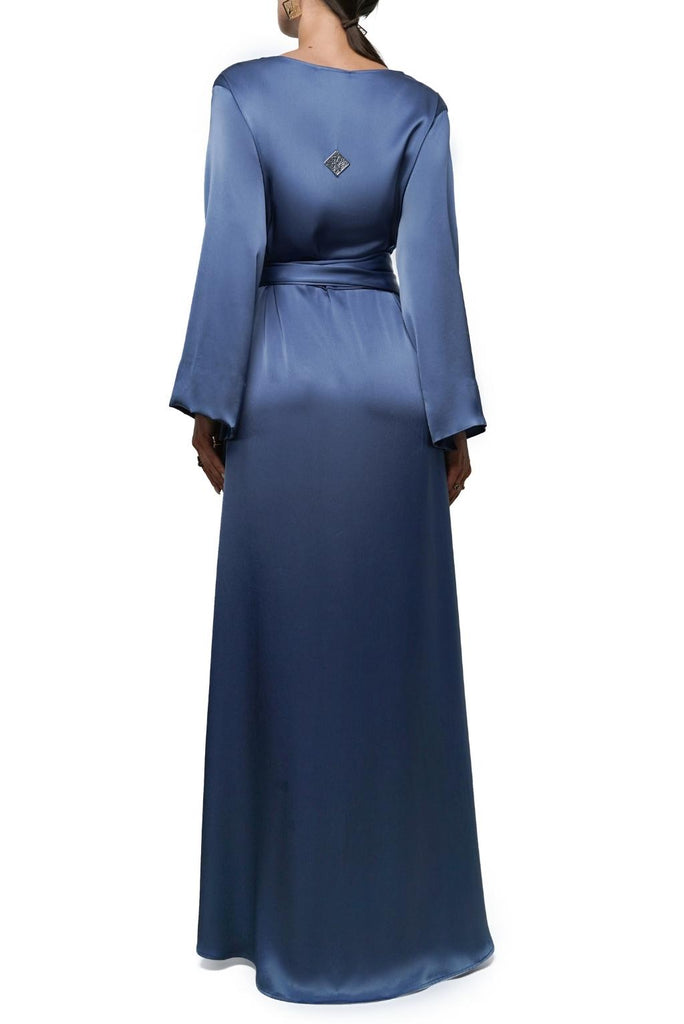 Indigo Blue Silk Wrap Kaftan-Dress