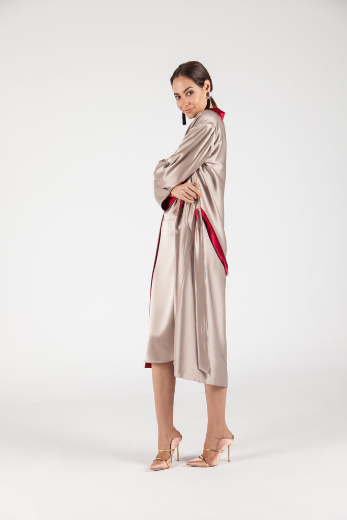 Double-Sided Satin Robe, Gold & Ruby