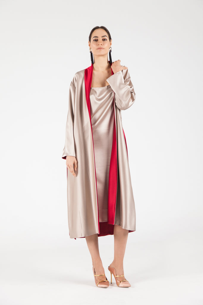 Double-Sided Satin Robe, Gold & Ruby