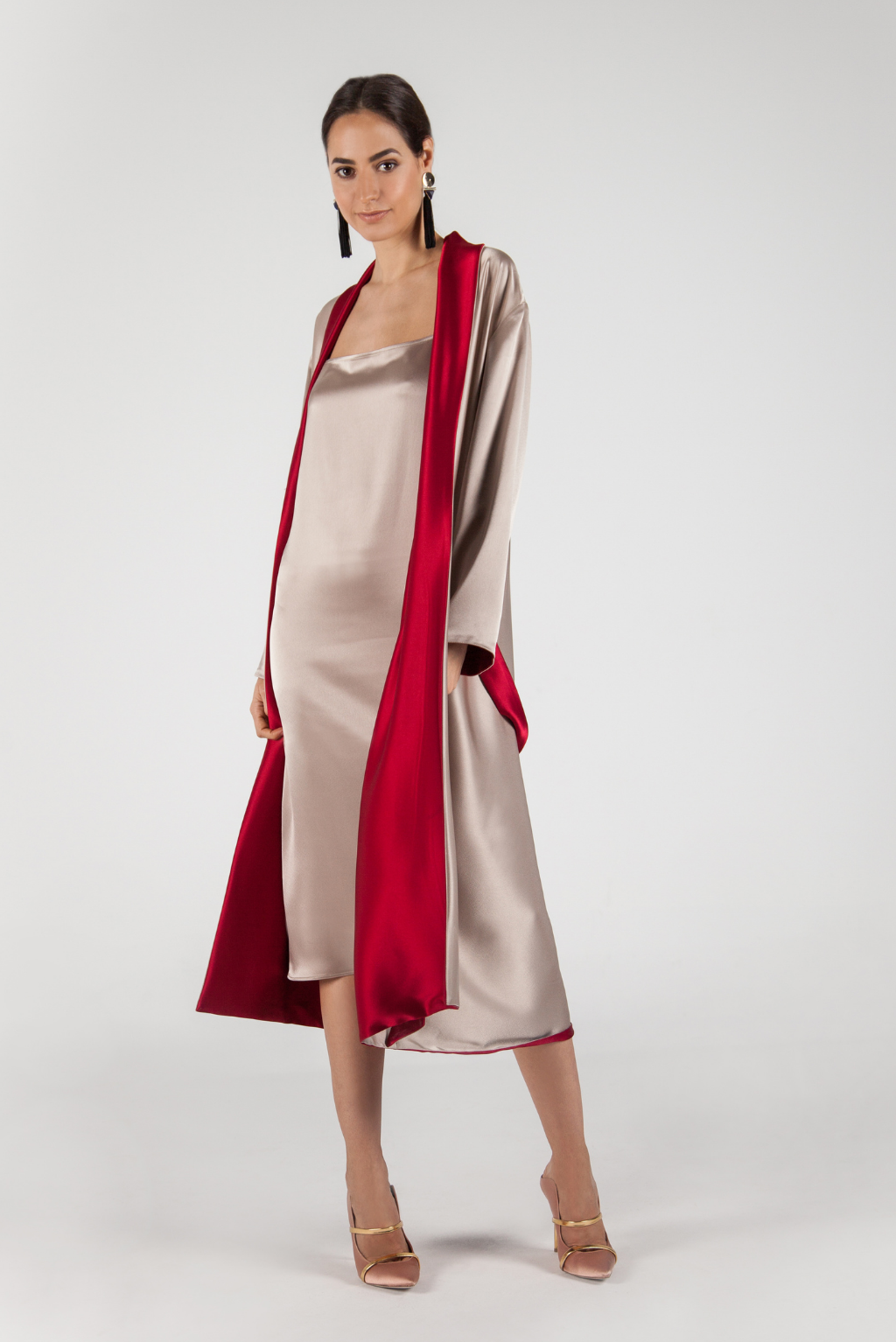 Double-Sided Satin Robe, Gold & Ruby | MYKAFTAN